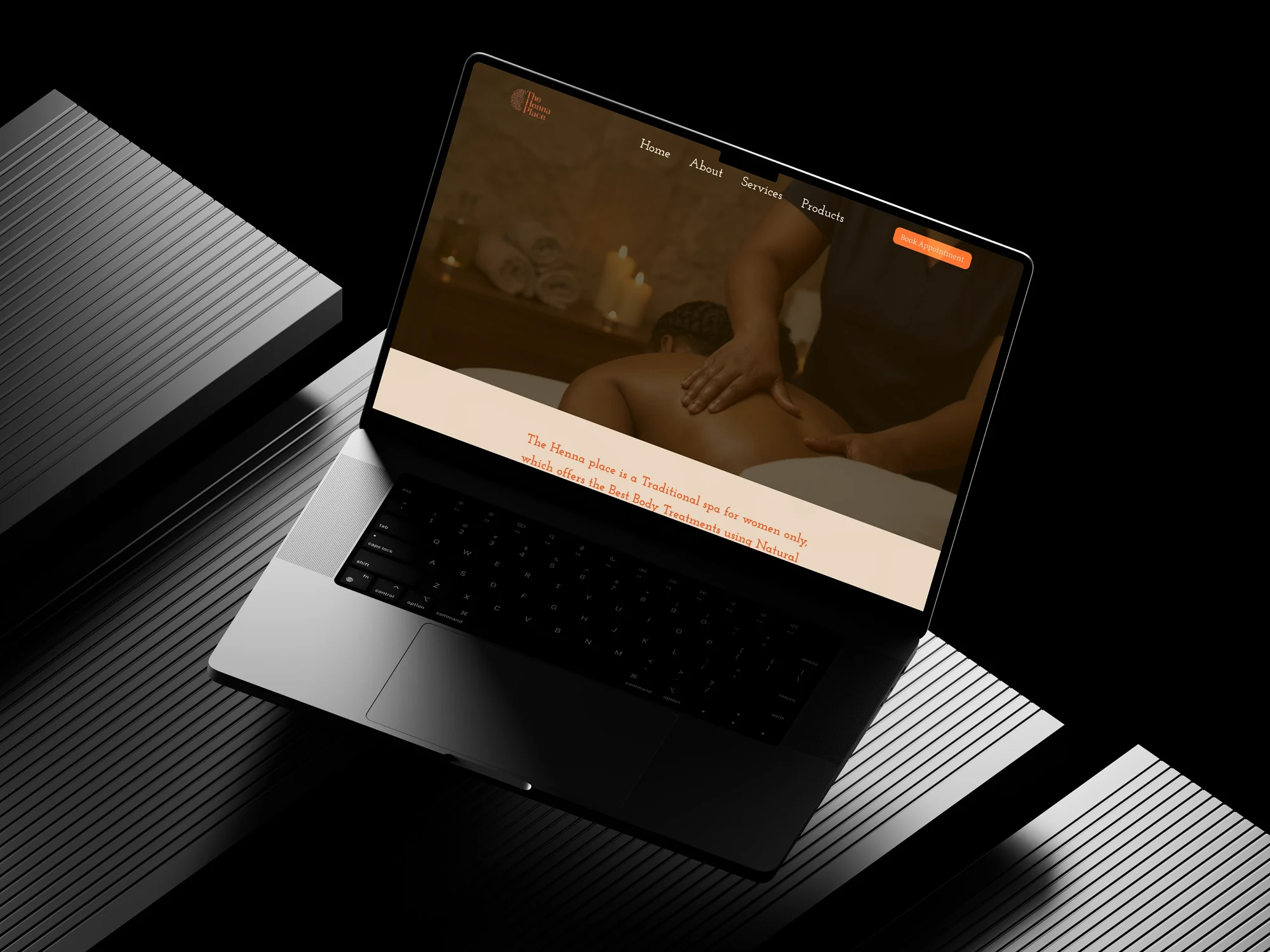 Henna Place website homepage on a laptop