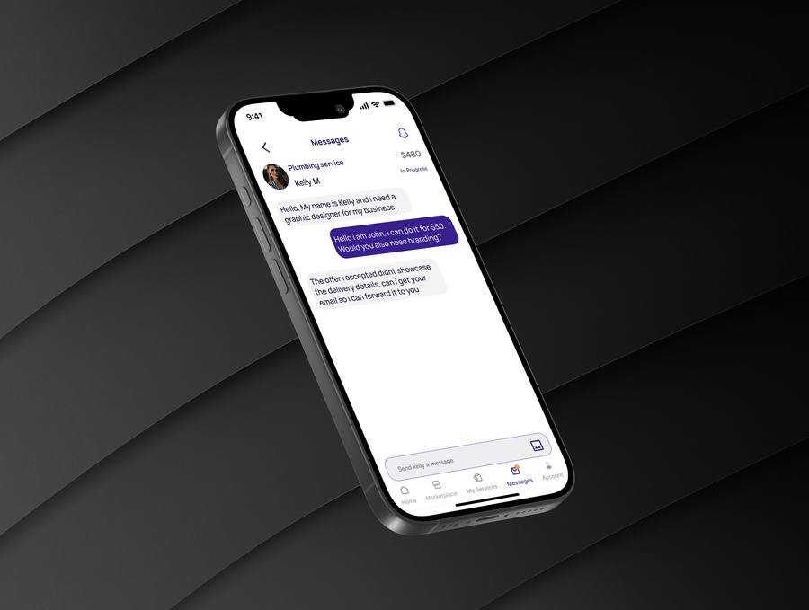 Oloja — messages screen showing chat unlocked after offer accepted