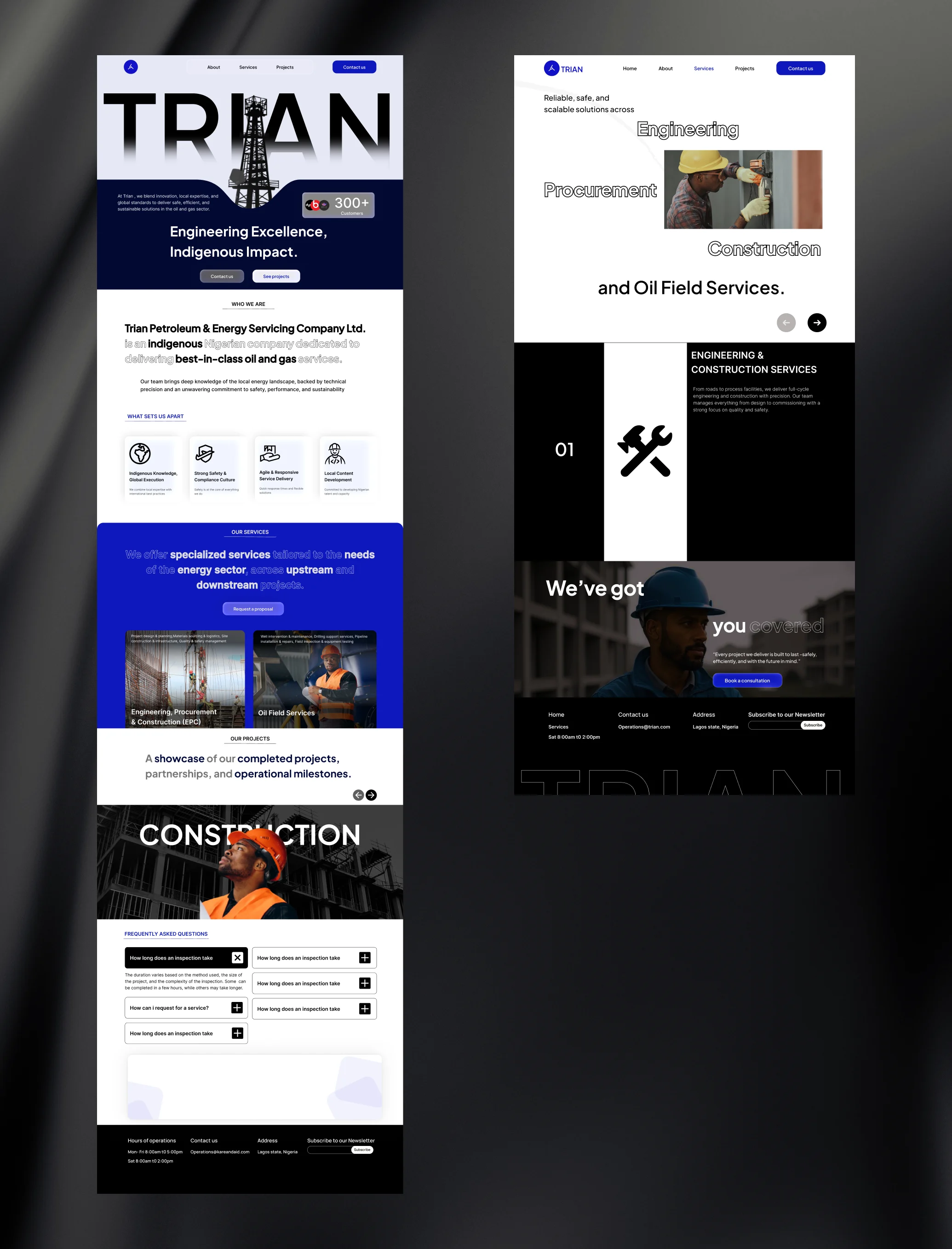 Trian Energy website — homepage and services pages