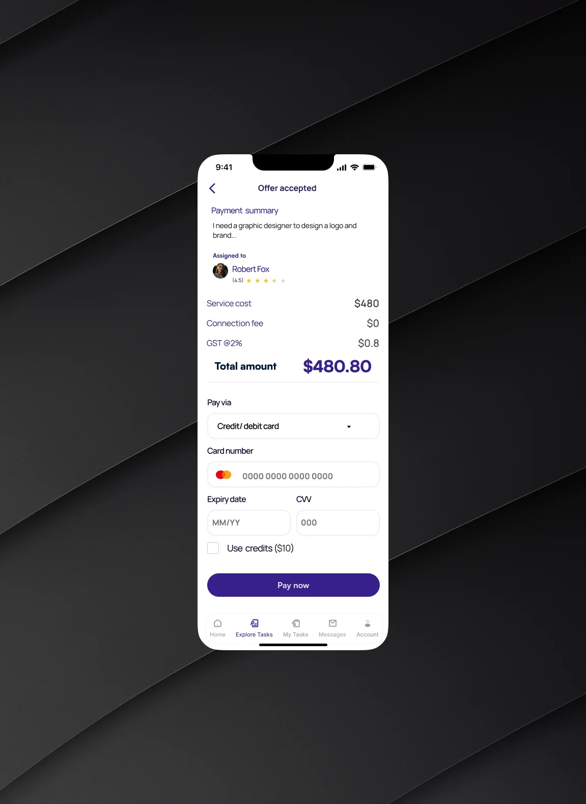 Secure payment screen